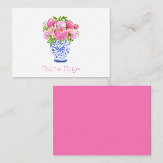 Peonies Chinoiserie Vase Personalized Stationary  Note Card (Front/Back)