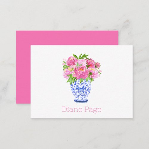 Peonies Chinoiserie Vase Personalized Stationary  Note Card