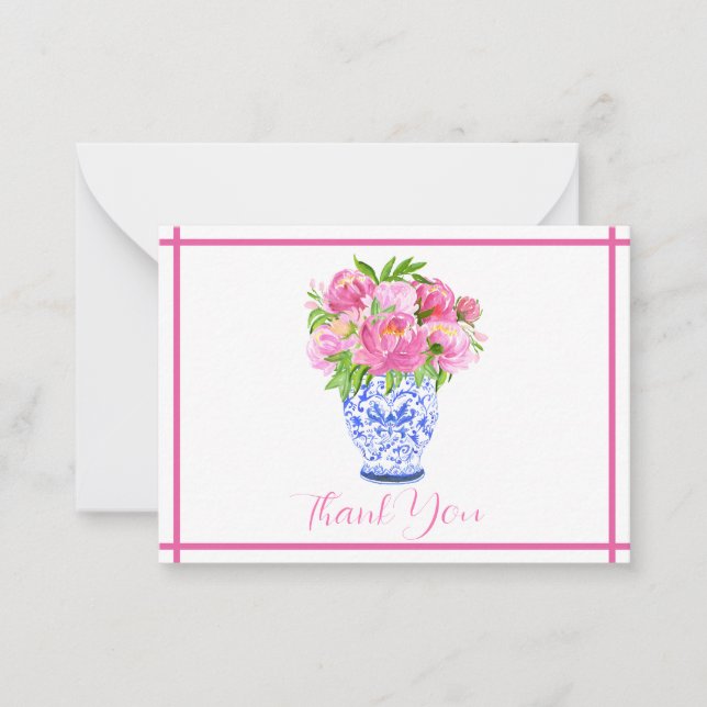 Peonies Chinoiserie Vase Thank You Stationary Note Card (Front)