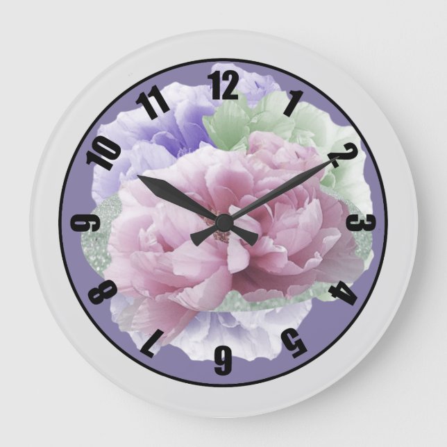 Peonies Circle Large Clock (Front)