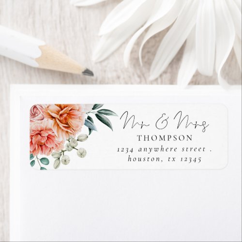 Peonies Coral Mr Mrs Return Name Address Label