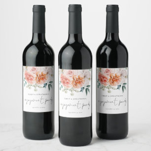 Peonies Coral Peach Florals Engagement Party Wine Label