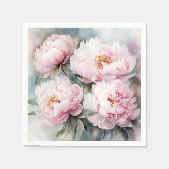 Peonies Dreams Flowers Watercolor Napkins (Front)
