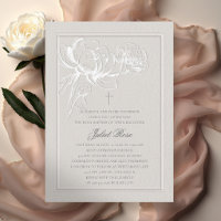 Peonies Elegant Frame Cross Modern Ecru Baptism
