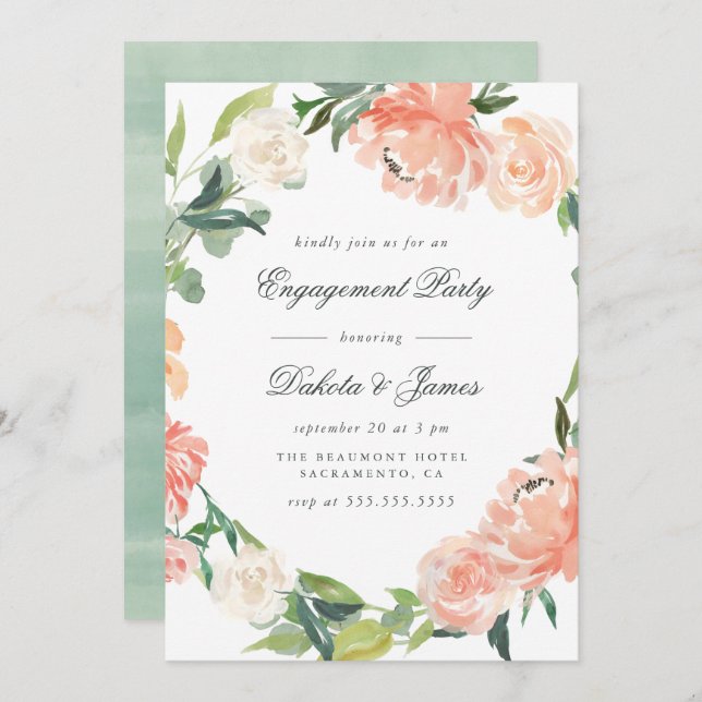 Peonies & Eucalyptus Greenery Engagement Party Invitation (Front/Back)