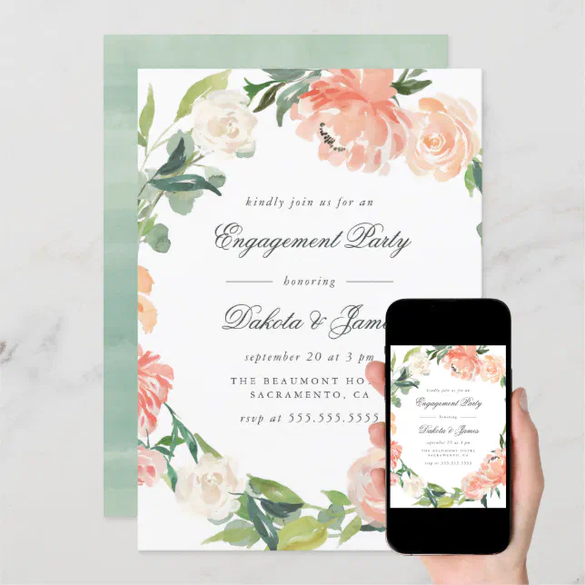 Peonies & Eucalyptus Greenery Engagement Party Invitation | Zazzle