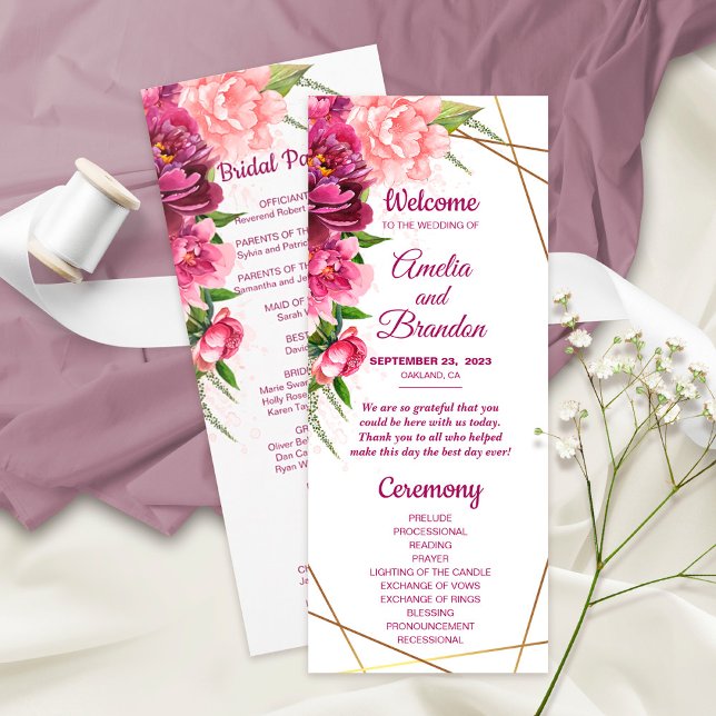 Peonies Faux Gold Foil Rustic Wedding Program (Creator Uploaded)