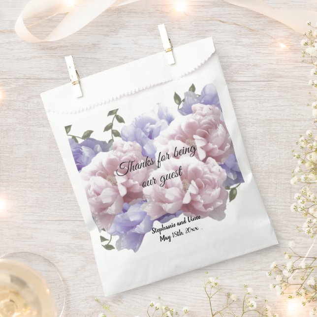 Peonies Floral Bouquet Thank You Favor Bag (Clipped)