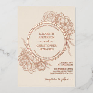 Peonies Floral Elegant REAL Rose Gold Wedding Foil Invitation