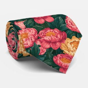 Peonies Floral Father Groom Wildflower Wedding Neck Tie