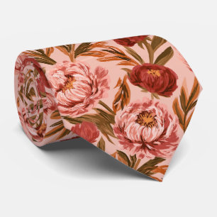 Peonies Floral Groomsmen Lakeside Wedding Neck Tie