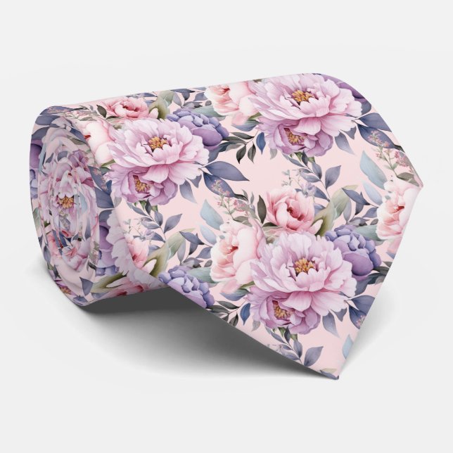 Peonies Floral Peony Flowers Neck Tie (Rolled)