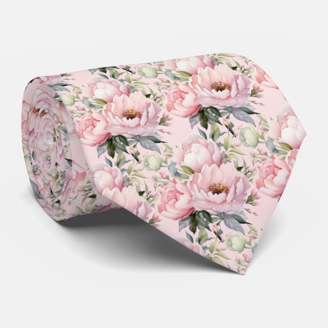Peonies Floral Peony Flowers Neck Tie (Rolled)