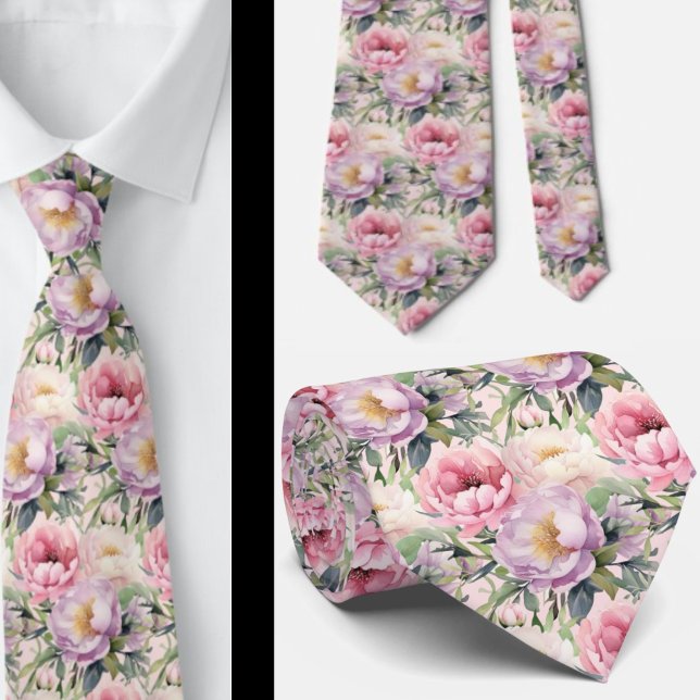 Peonies Floral Peony Flowers Neck Tie (Creator Uploaded)