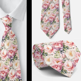 Peonies Floral Peony Flowers Neck Tie