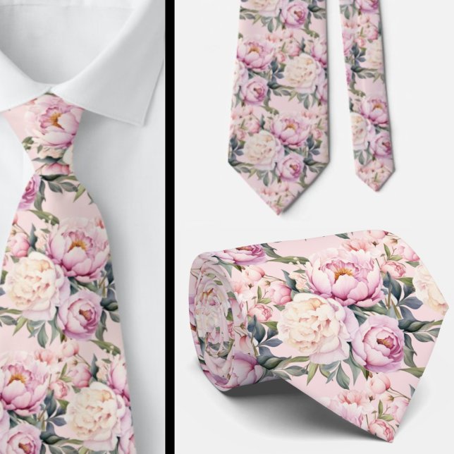 Peonies Floral Peony Flowers Neck Tie (Creator Uploaded)