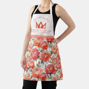 Peonies Floral Pink Orange   Queen of the kitchen Apron