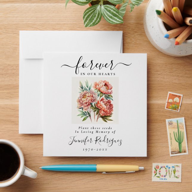 Peonies Floral Plant Seed Packet Memorial Funeral Envelope (Desk)