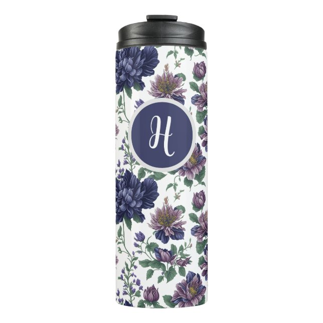 Peonies floral Thermal Tumbler with monogram (Front)