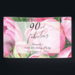 Peonies flowers 90th Birthday Party Banner<br><div class="desc">Elegant Peonies 90th birthday party invitation featuring "90 & Fabulous" in a stylish script and watercolor peonies (peony roses).</div>