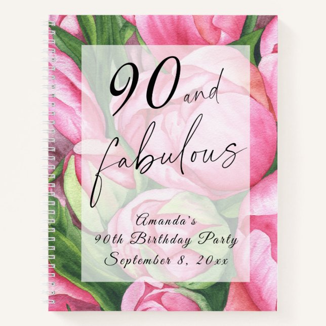 Peonies flowers 90th Birthday Party  Notebook (Front)