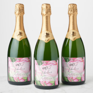 Peonies flowers 90th Birthday Party Sparkling Wine Label