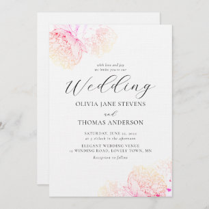 Peonies Gold Elegant Modern Classic Floral Wedding Invitation