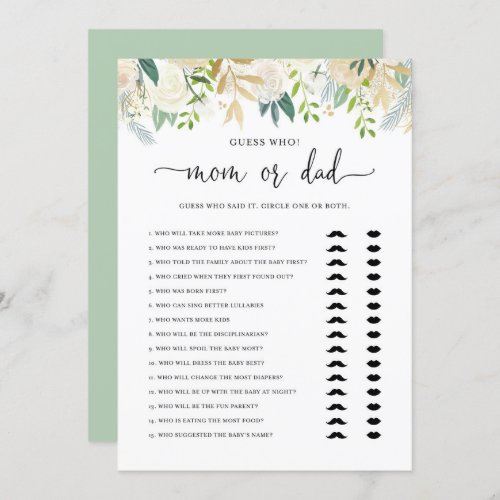 Peonies Gold Mom or Dad Baby Shower Game Card