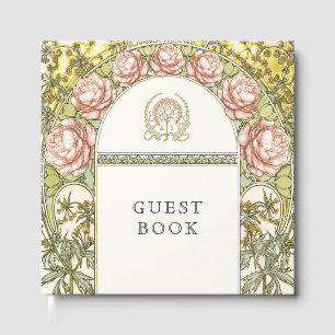 Peonies Gold Wedding Art Nouveau Foil Guest Book