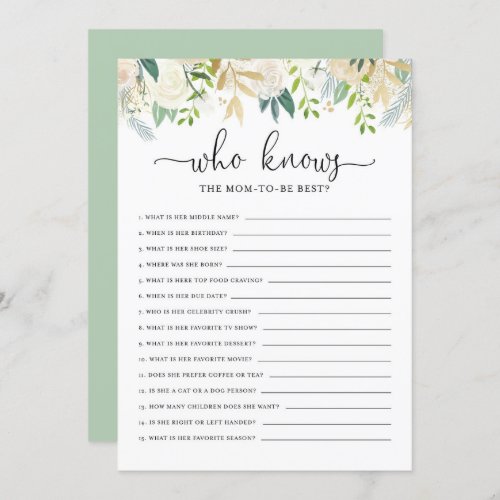 Peonies Gold Who Knows Mom the Best Shower Game Invitation