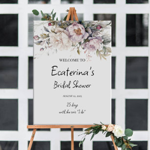 Peonies & greenery bridal shower welcome sign