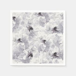 Peonies, grey and white, floral, white flowers napkins
