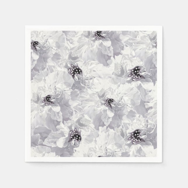 Peonies, grey and white, floral, white flowers napkins (Front)