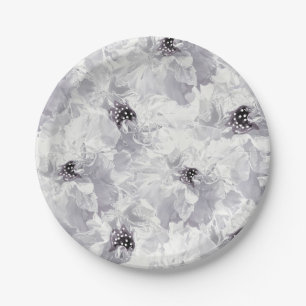 Peonies, grey and white, floral, white flowers paper plates