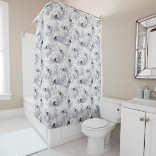Peonies, grey and white, floral, white flowers shower curtain