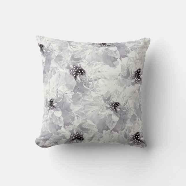 Peonies, grey and white, floral, white flowers throw pillow (Front)