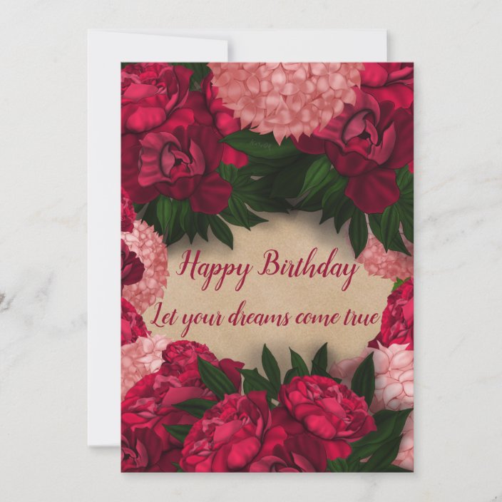 Peonies Happy Birthday Let Your Dreams Come True Card Zazzle Com