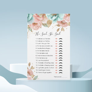 Peonies He Said, She Said Bridal Shower Game