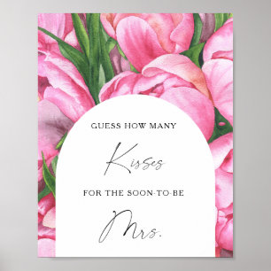 Peonies - How many kisses bridal shower game Poster