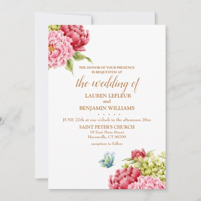 Peonies Hydrangea Elegant Wedding Invitation  (Front)