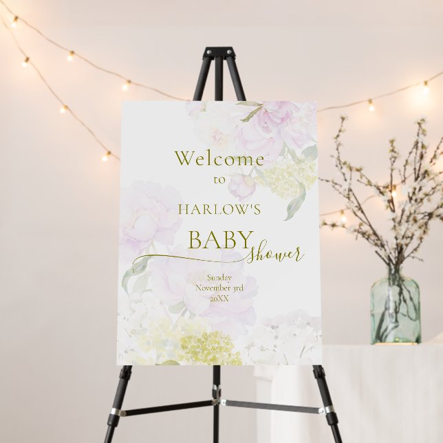 Peonies Hydrangea Pastel Baby Shower Welcome Foam Board (In Situ (Stand))