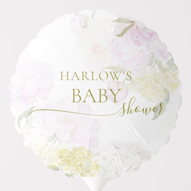 Peonies Hydrangea Pastel Watercolor Baby Shower Balloon (Front)