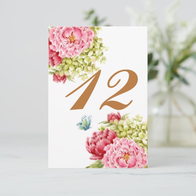 Peonies Hydrangea Table Card No 12 (Standing Front)