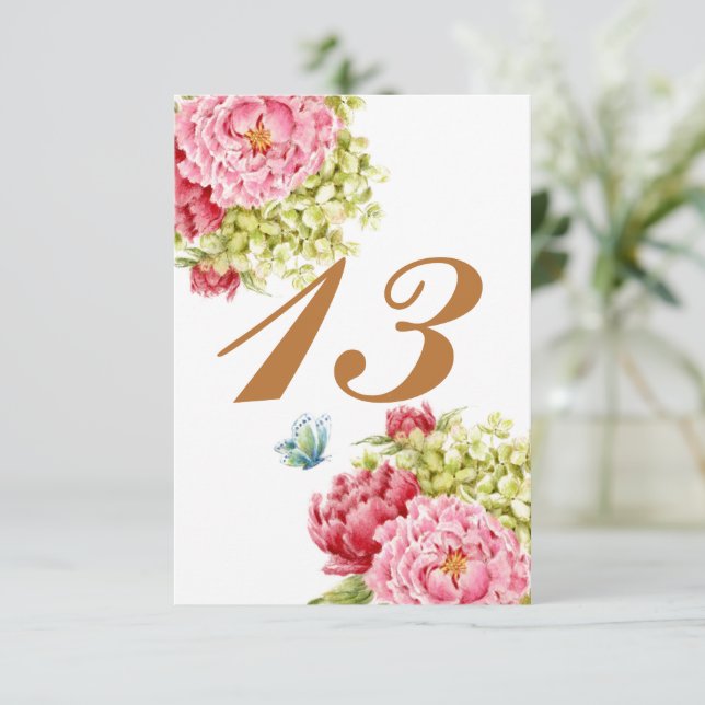 Peonies Hydrangea Table Card No 13 (Standing Front)