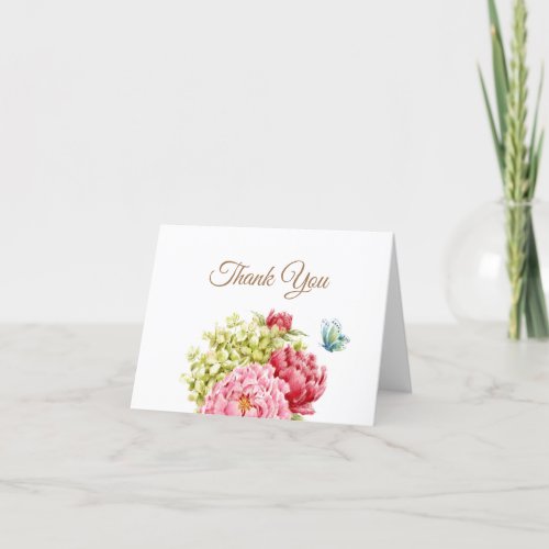 Peonies Hydrangea Thank You Card Blank