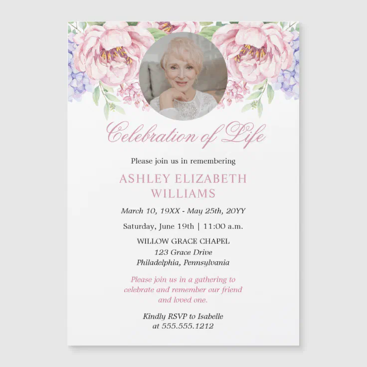 Peonies | Hydrangeas Floral Celebration of Life Magnetic Invitation ...