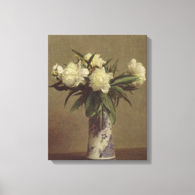 Peonies in a Blue and White Vase Canvas Print (Front)