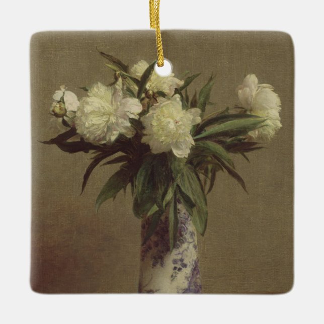Peonies in a Blue and White Vase Ceramic Ornament (Front)