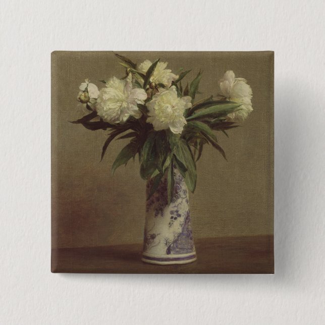 Peonies in a Blue and White Vase Pinback Button (Front)