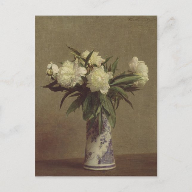 Peonies in a Blue and White Vase Postcard (Front)